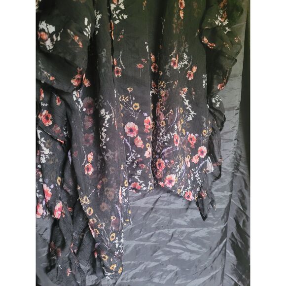 Open Front Floral Kimono Lightweight Flowy Oversized Trendy Black Top Blouse L - Picture 9 of 16